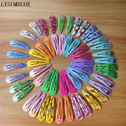 40Pcs/Lot Girls Hair Accessories Colorful Hairpin Printed Paint Water Droplet BB Clip Cartoon Metal