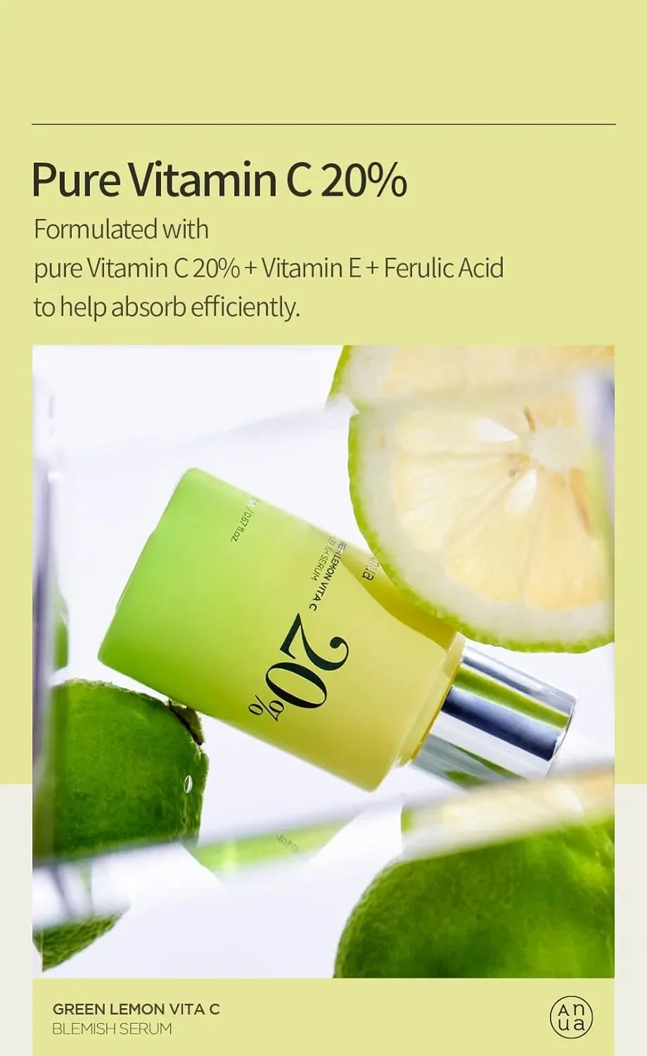 Anua Green Lemon Vitamin C Serum with Vitamin E,face serum,Hyaluronic & Ferulic Acid