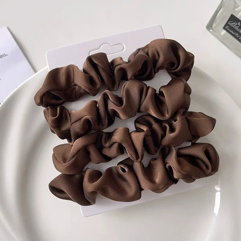 3/4/5 PCS Elastic Bands Elegant Solid Color Satin Pleated Scrunchies Woman Strong Ponytail Hair Ties