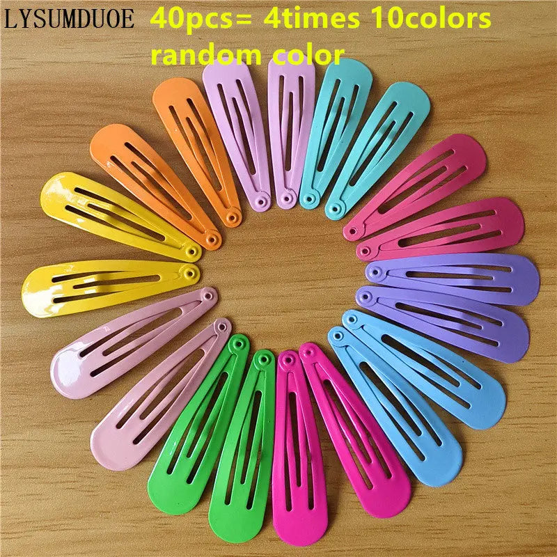 40Pcs/Lot Girls Hair Accessories Colorful Hairpin Printed Paint Water Droplet BB Clip Cartoon Metal