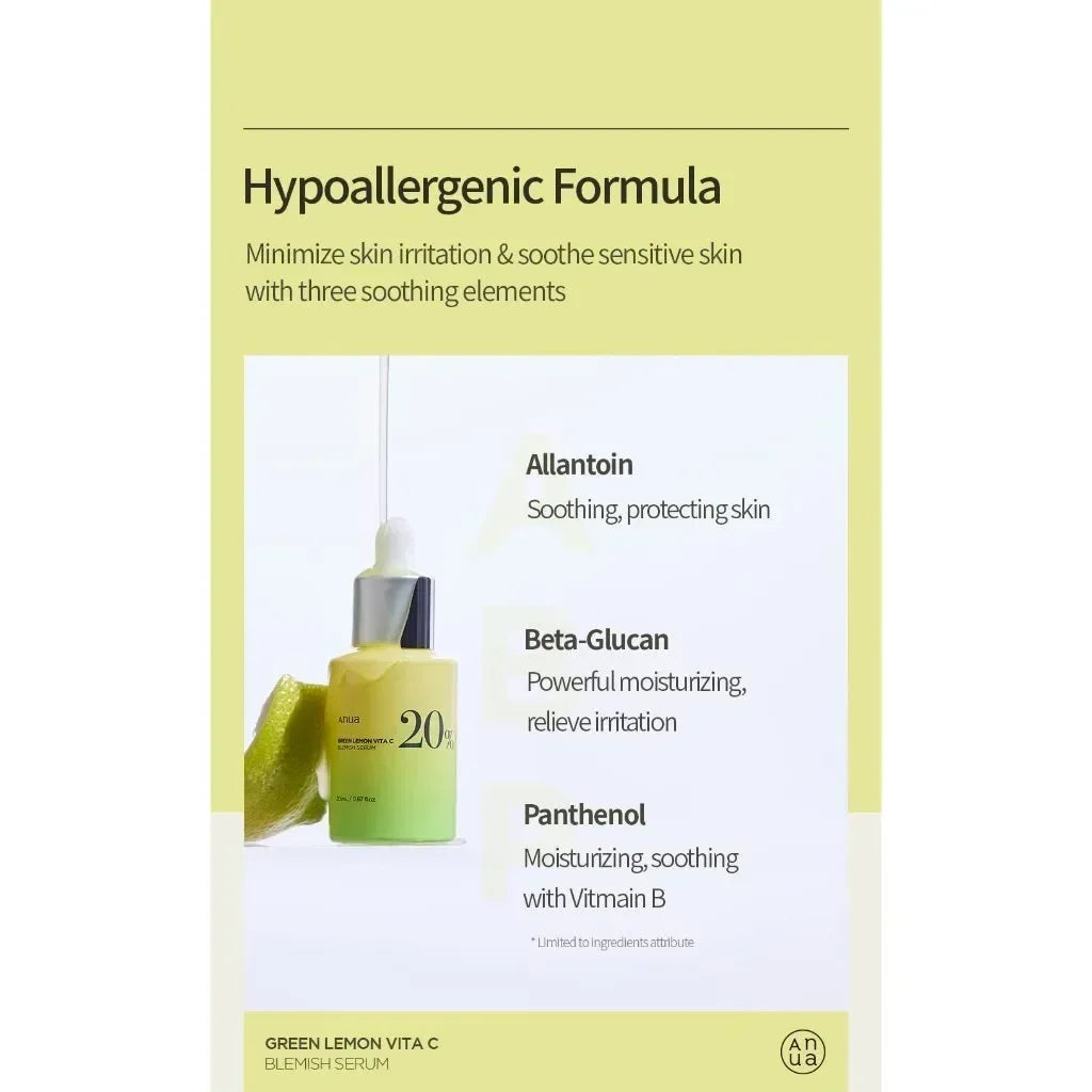 Anua Vitamin B + C Spot Whitening Set Green Lemon Vita C 20% Blemish Serum + Peach 70% Niacin Serum