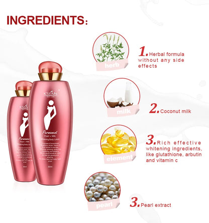 Natural Organic Body Whitening Milk Lotion Scented Coconut Pearl Extract Fair and White Body Lotion