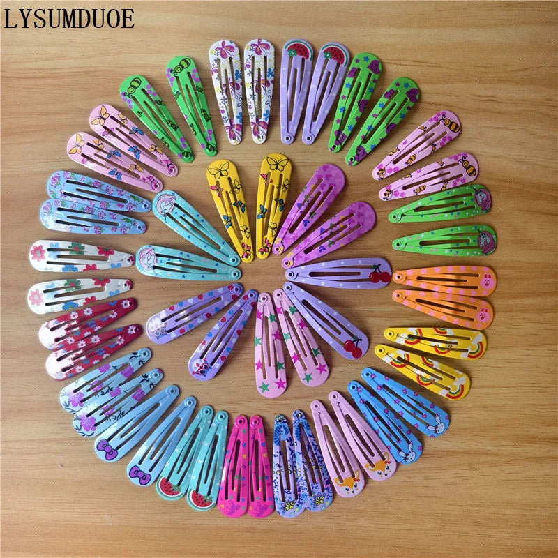 40Pcs/Lot Girls Hair Accessories Colorful Hairpin Printed Paint Water Droplet BB Clip Cartoon Metal