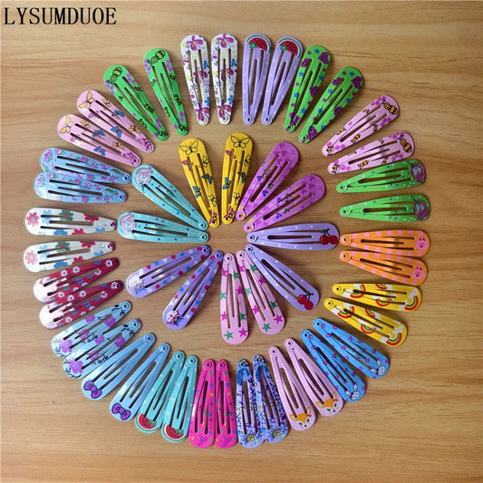 40Pcs/Lot Girls Hair Accessories Colorful Hairpin Printed Paint Water Droplet BB Clip Cartoon Metal