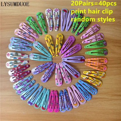 40Pcs/Lot Girls Hair Accessories Colorful Hairpin Printed Paint Water Droplet BB Clip Cartoon Metal