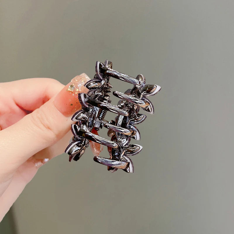 Rhinestone Glazed Flower Hair Clip Black Color High-end Half-tied Hair Claw Back Head Women's