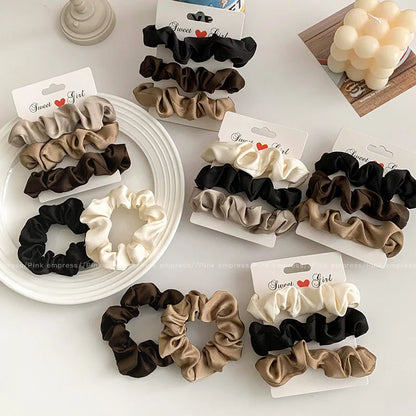 3/4/5 PCS Elastic Bands Elegant Solid Color Satin Pleated Scrunchies Woman Strong Ponytail Hair Ties