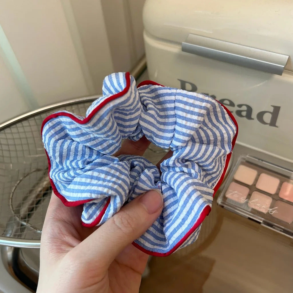 Checkered Scrunchies for Hair Fashion Girls Headwear Cloth Hairties for Women Floral Hair