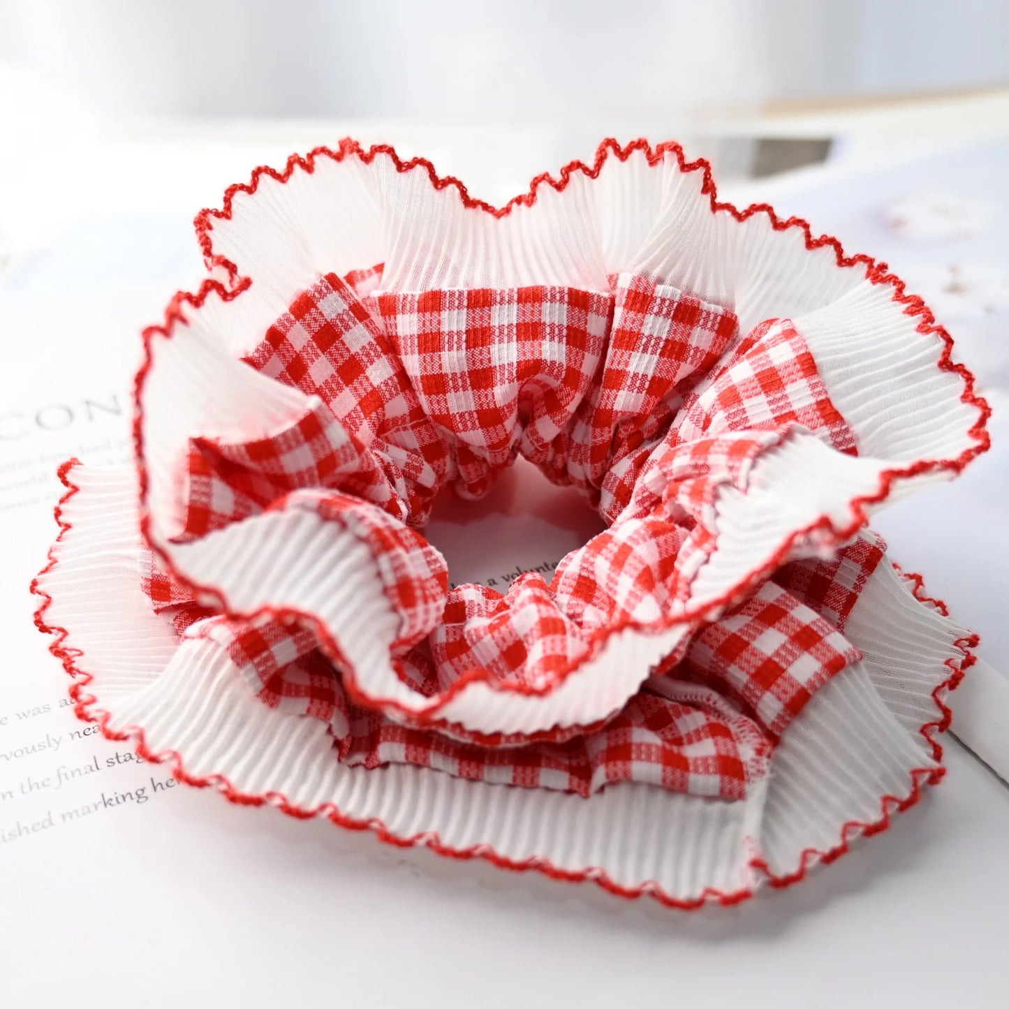 Checkered Scrunchies for Hair Fashion Girls Headwear Cloth Hairties for Women Floral Hair