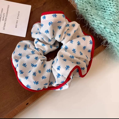 Checkered Scrunchies for Hair Fashion Girls Headwear Cloth Hairties for Women Floral Hair
