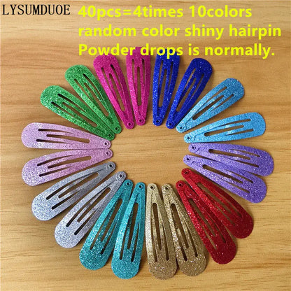 40Pcs/Lot Girls Hair Accessories Colorful Hairpin Printed Paint Water Droplet BB Clip Cartoon Metal