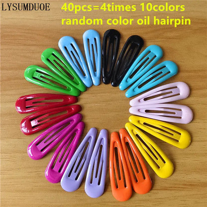 40Pcs/Lot Girls Hair Accessories Colorful Hairpin Printed Paint Water Droplet BB Clip Cartoon Metal