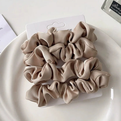 3/4/5 PCS Elastic Bands Elegant Solid Color Satin Pleated Scrunchies Woman Strong Ponytail Hair Ties