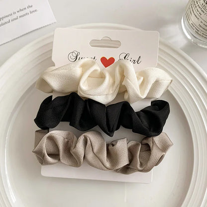 3/4/5 PCS Elastic Bands Elegant Solid Color Satin Pleated Scrunchies Woman Strong Ponytail Hair Ties