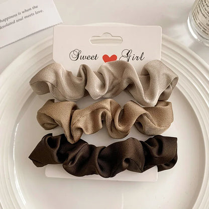 3/4/5 PCS Elastic Bands Elegant Solid Color Satin Pleated Scrunchies Woman Strong Ponytail Hair Ties