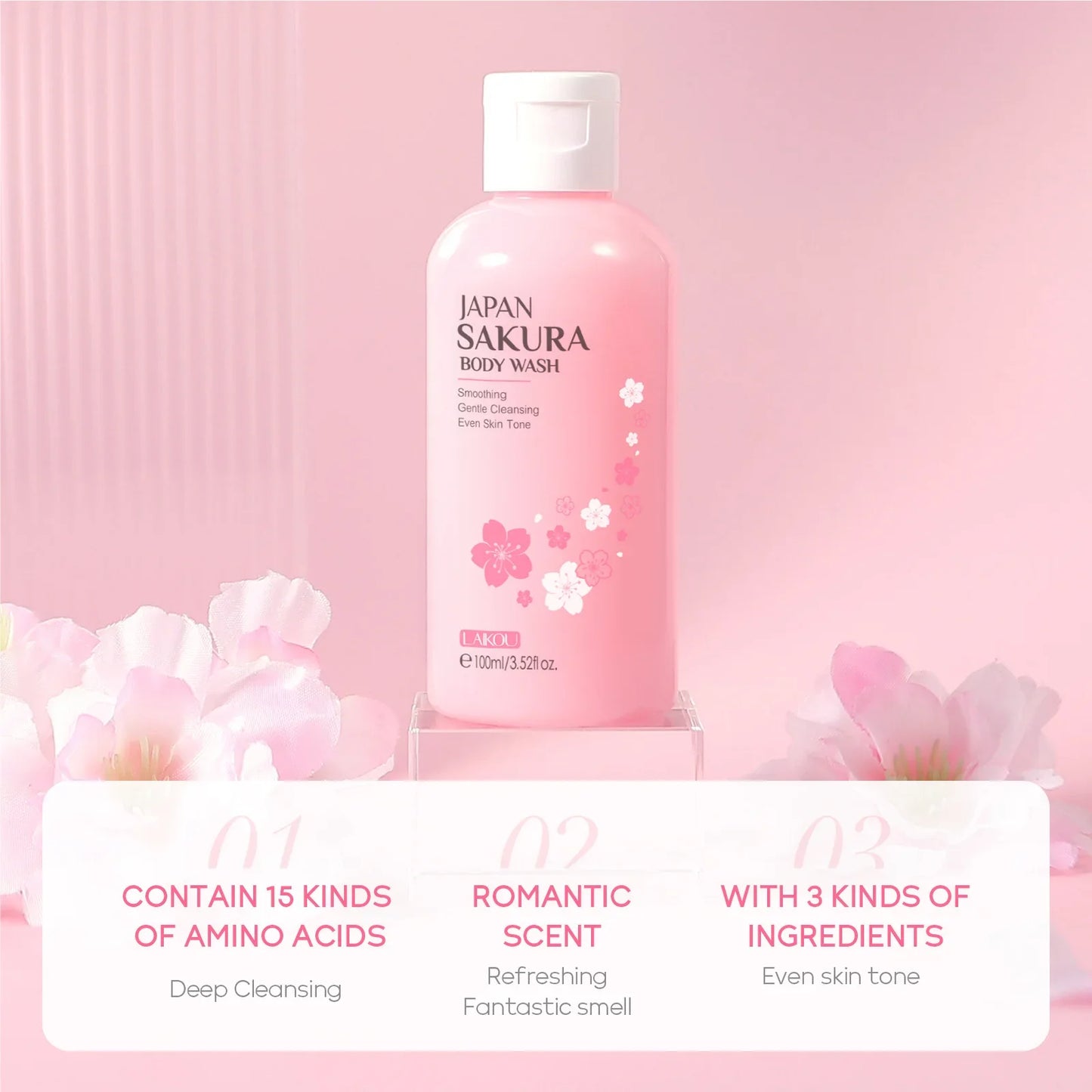 LAIKOU 100ml Sakura Body Wash Shower Gels Lotion Cherry Blossom Smooth Gentle Cleansing