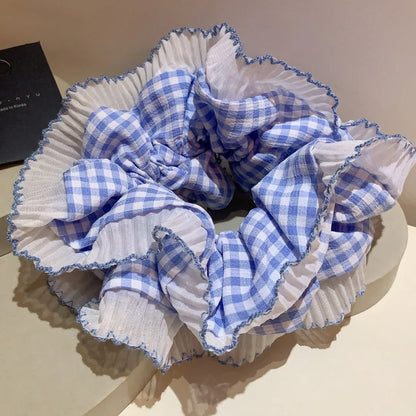 Checkered Scrunchies for Hair Fashion Girls Headwear Cloth Hairties for Women Floral Hair