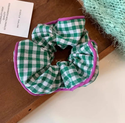 Checkered Scrunchies for Hair Fashion Girls Headwear Cloth Hairties for Women Floral Hair