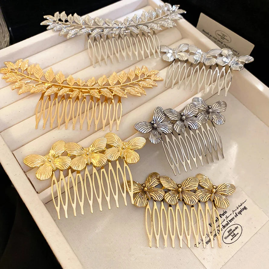 Fashion Metal Butterfly Hair Combs For Women Gold Color Insect Bride Headdress Hair Jewelry Accessories