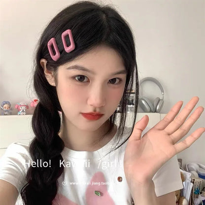 2pcs Sauqre Hair Clips for Women Sweet Girl Hairpins Korea Fashion Hair Pin Bang Side Clip