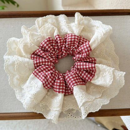 Checkered Scrunchies for Hair Fashion Girls Headwear Cloth Hairties for Women Floral Hair