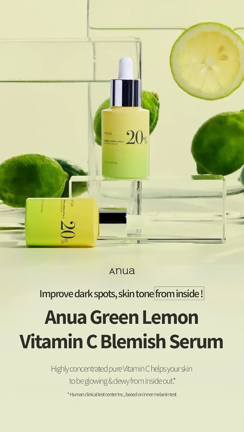 Anua Green Lemon Vitamin C Serum with Vitamin E,face serum,Hyaluronic & Ferulic Acid