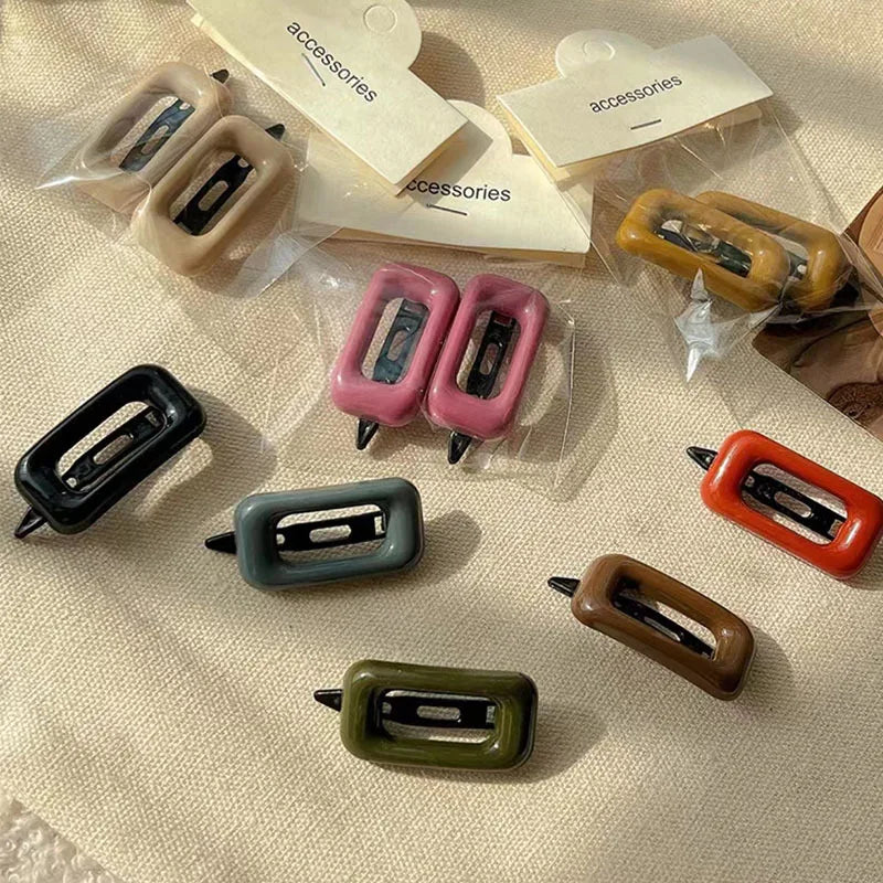 2pcs Sauqre Hair Clips for Women Sweet Girl Hairpins Korea Fashion Hair Pin Bang Side Clip