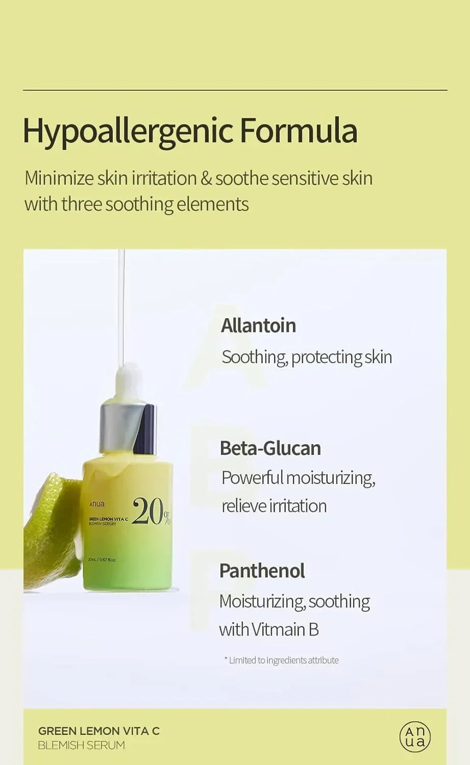 Anua Green Lemon Vitamin C Serum with Vitamin E,face serum,Hyaluronic & Ferulic Acid