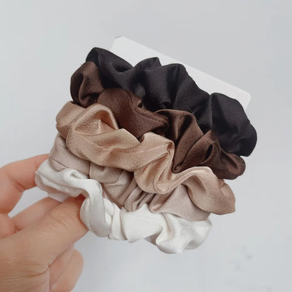 3/4/5 PCS Elastic Bands Elegant Solid Color Satin Pleated Scrunchies Woman Strong Ponytail Hair Ties