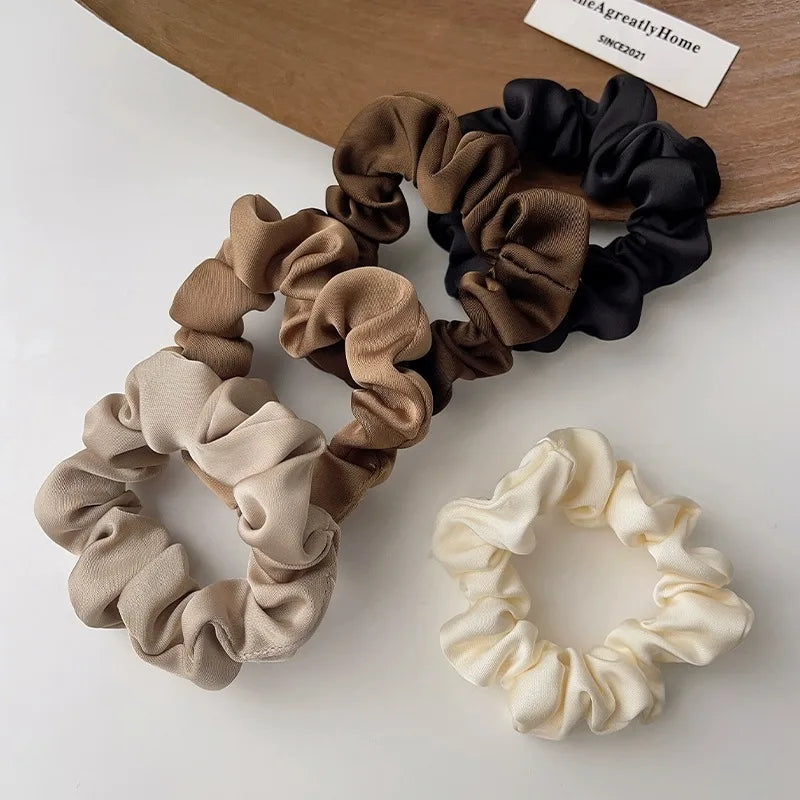 3/4/5 PCS Elastic Bands Elegant Solid Color Satin Pleated Scrunchies Woman Strong Ponytail Hair Ties