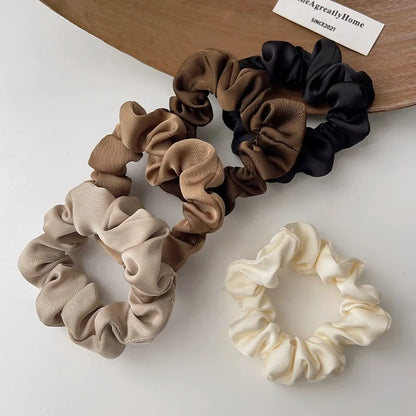 3/4/5 PCS Elastic Bands Elegant Solid Color Satin Pleated Scrunchies Woman Strong Ponytail Hair Ties