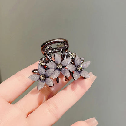Rhinestone Glazed Flower Hair Clip Black Color High-end Half-tied Hair Claw Back Head Women's