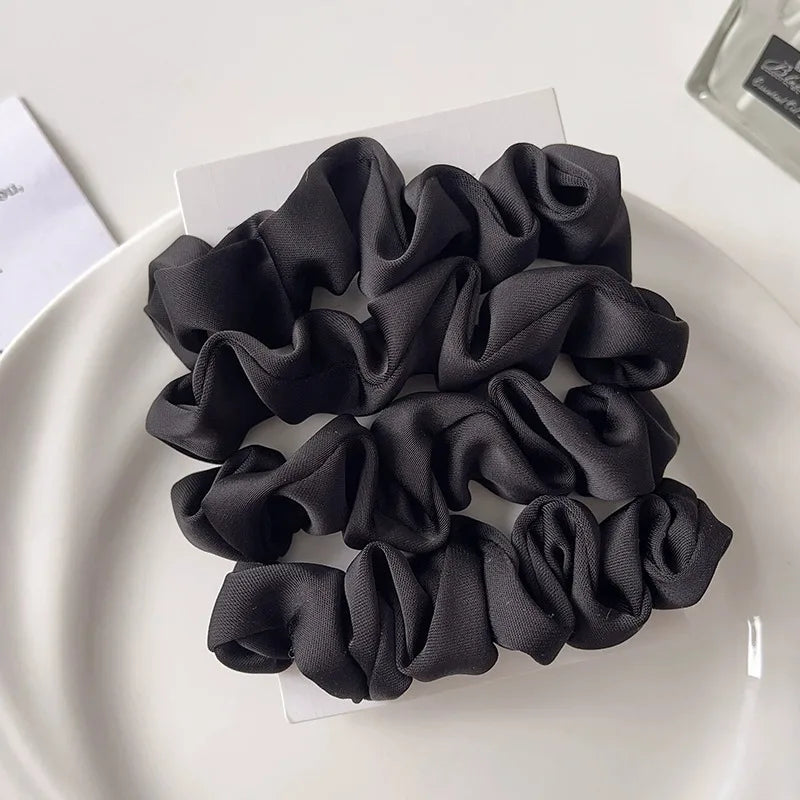 3/4/5 PCS Elastic Bands Elegant Solid Color Satin Pleated Scrunchies Woman Strong Ponytail Hair Ties