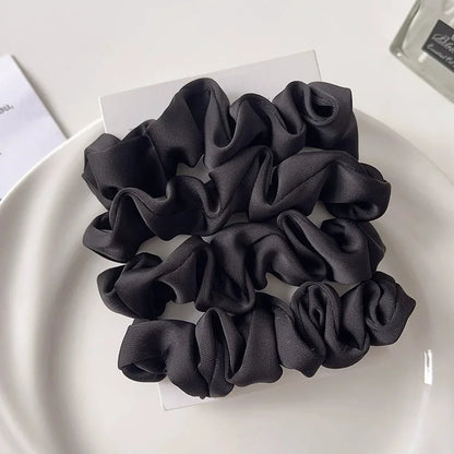 3/4/5 PCS Elastic Bands Elegant Solid Color Satin Pleated Scrunchies Woman Strong Ponytail Hair Ties