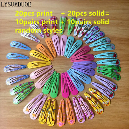 40Pcs/Lot Girls Hair Accessories Colorful Hairpin Printed Paint Water Droplet BB Clip Cartoon Metal