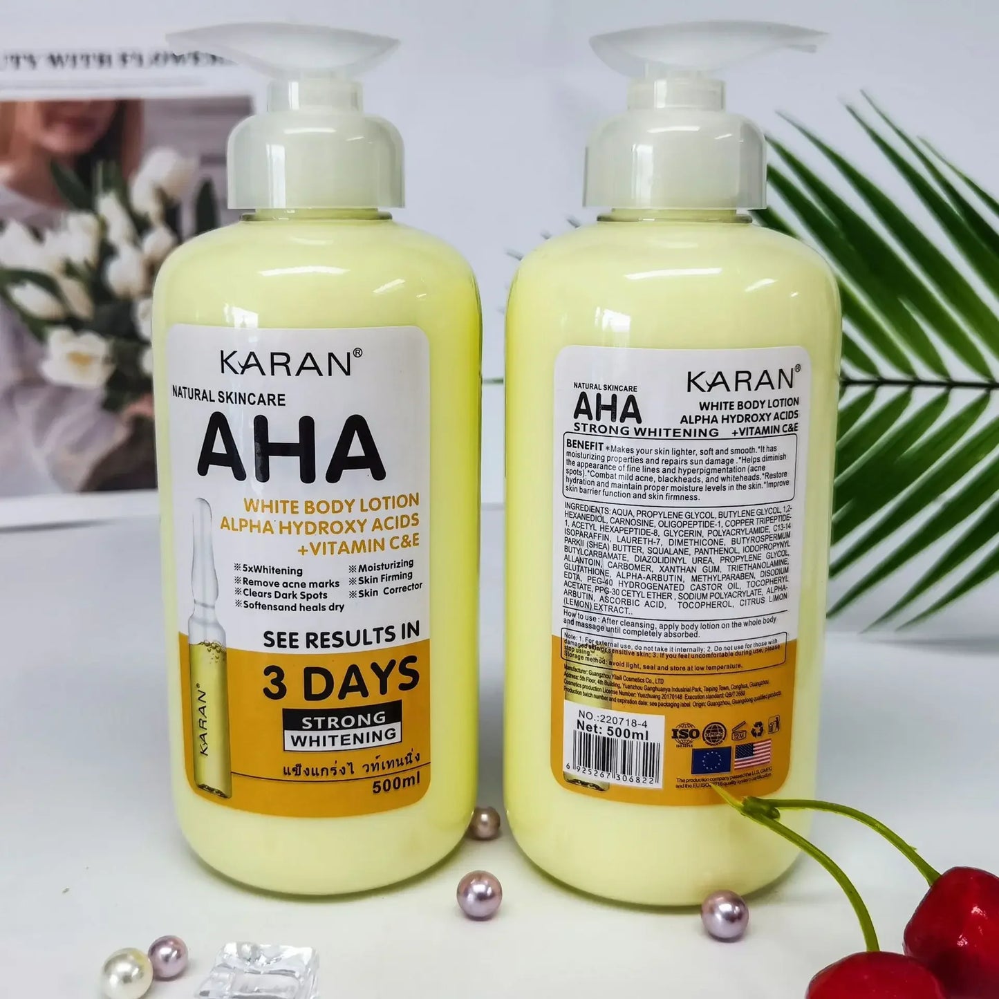 500ml AHA Fruit Acid Whitening Body Cream Hydroxy Acids Vitamin C&E Hydrating Lighter