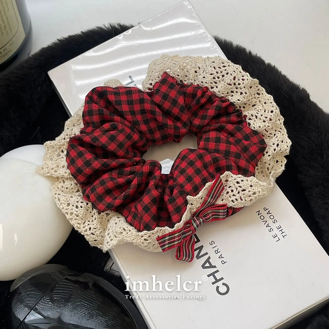 Checkered Scrunchies for Hair Fashion Girls Headwear Cloth Hairties for Women Floral Hair