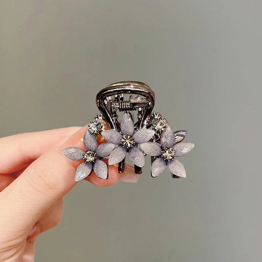 Rhinestone Glazed Flower Hair Clip Black Color High-end Half-tied Hair Claw Back Head Women's