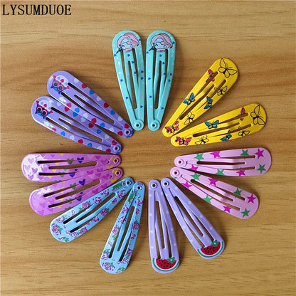 40Pcs/Lot Girls Hair Accessories Colorful Hairpin Printed Paint Water Droplet BB Clip Cartoon Metal